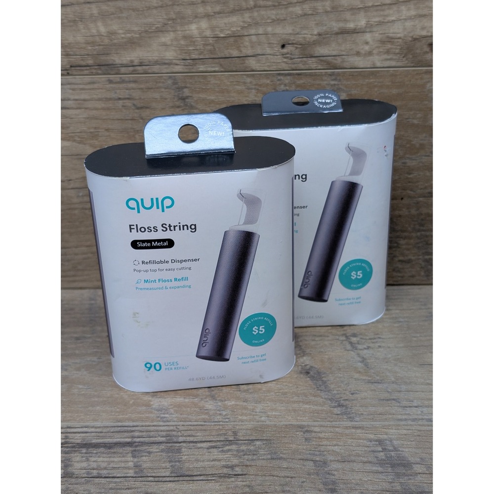 Lot 2 Quip Floss String Dispenser Slate Metal‎ Mint Refill 90 Uses New